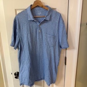 J Crew Slub Cotton Polo Shirt Heathered Light Blue White Stripe Mens XL